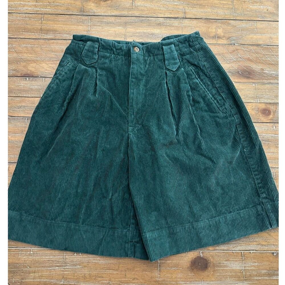 Vintage Saddlebred Green Corduroy Culotte Shorts Women's Size 10 USA Pleated